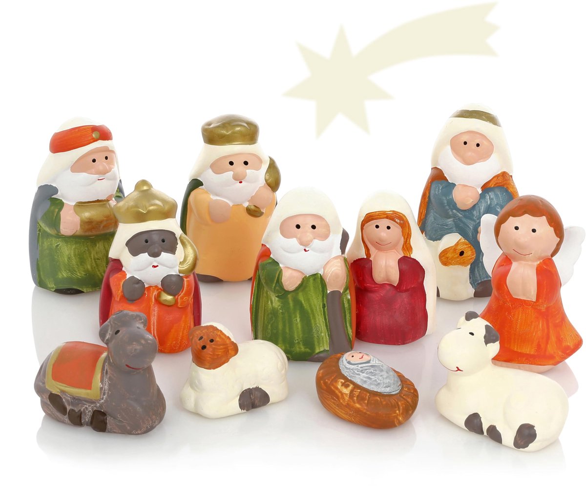keramische kerststalfiguren - 11 feestelijke kerstfiguren voor de kerststal en kerststal - 2 tot 8 cm