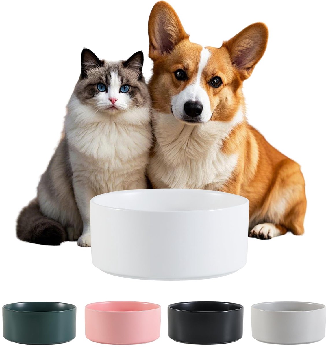 Keramische hondenbak, voerbak, hondenbak, antislip, voor kleine en middelgrote honden, waterbak voor grote katten, keramische voerbak voor voer en water, 15 cm, 320 g/720 ml, wit