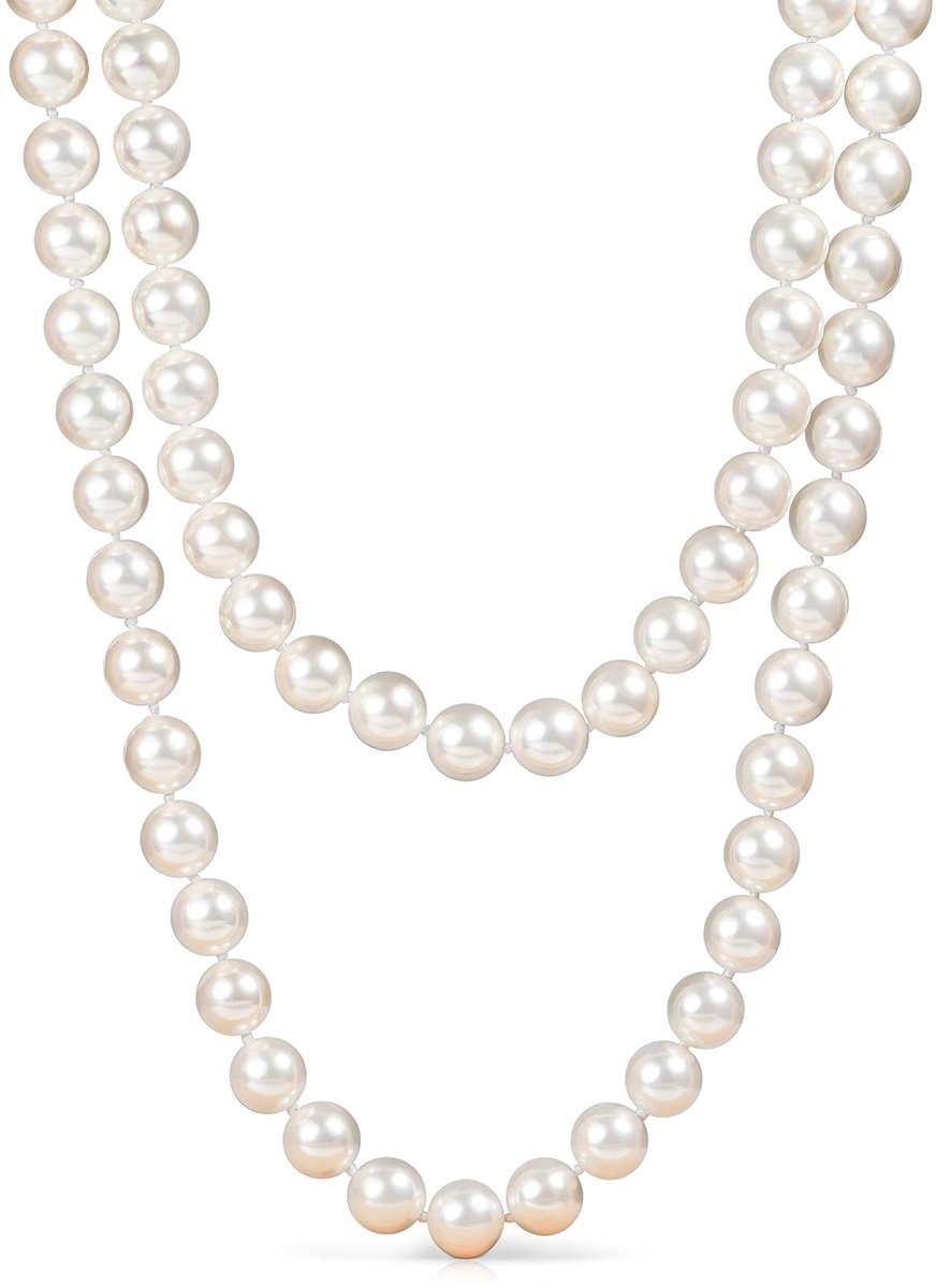 Ketting voor dames, 24 inch lang of 55 inch lange parelkettingen voor vrouwen met witte schelpparels, parelsieraden met sieradenzakje