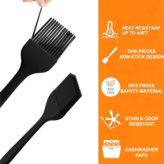 Keukenborstels - 4 BPA-vrije siliconen bakborstels voor het aanbrengen van olie, sauzen en marinades, geschikt voor bakken, grillen, patisserie en dagelijks koken, in 2 maten — afbeelding 5