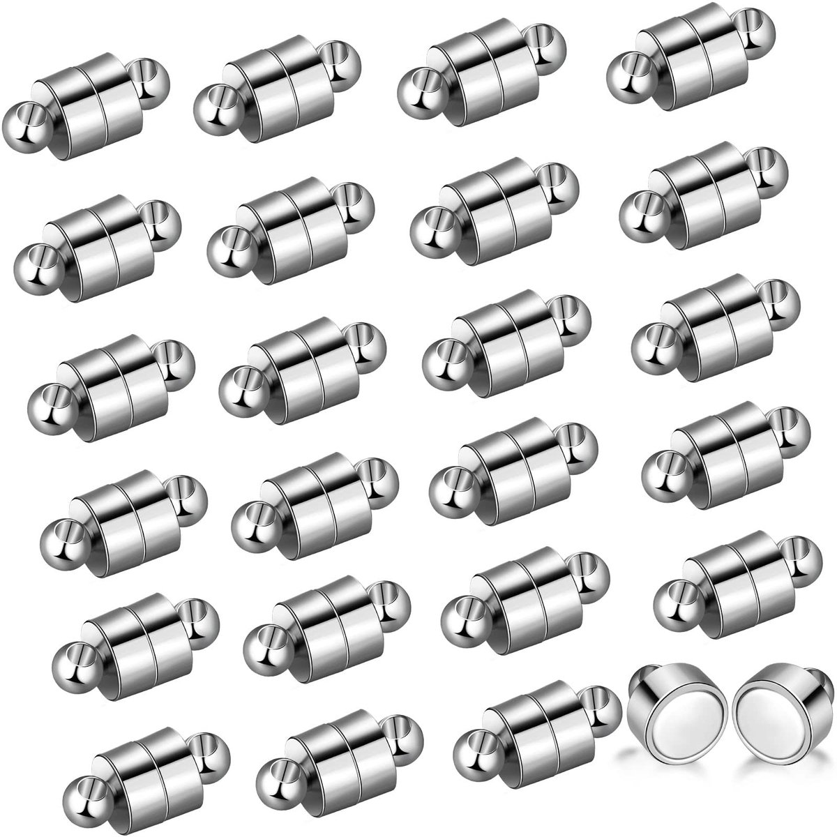 24 paar magnetische halskettingen, armbandsluitingen, magnetische converters, sieradensluitingen, verlengingen, sluitsluitingen voor het maken van armbanden en halskettingen (zilver)