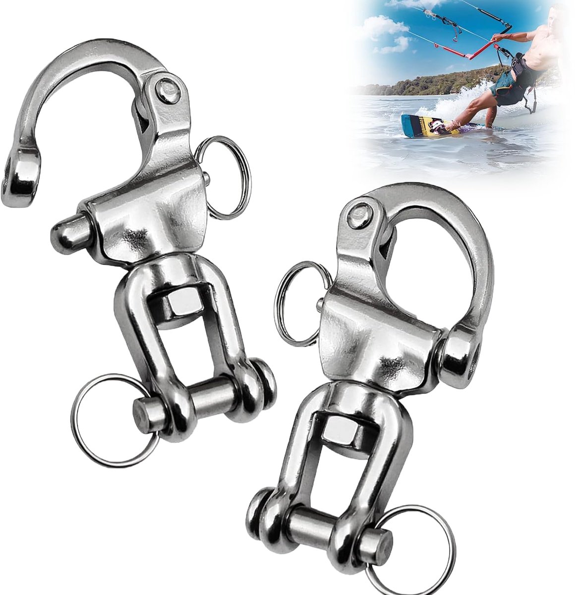 schakel, 2 stuks schakels roestvrij staal, schakel paniekhaak, Swivel Eye Snap Shackle Heavy Duty Snap schakel Quick Release Marine Swivel schakel D-Links haken voor zeilboot spinnaker halyard
