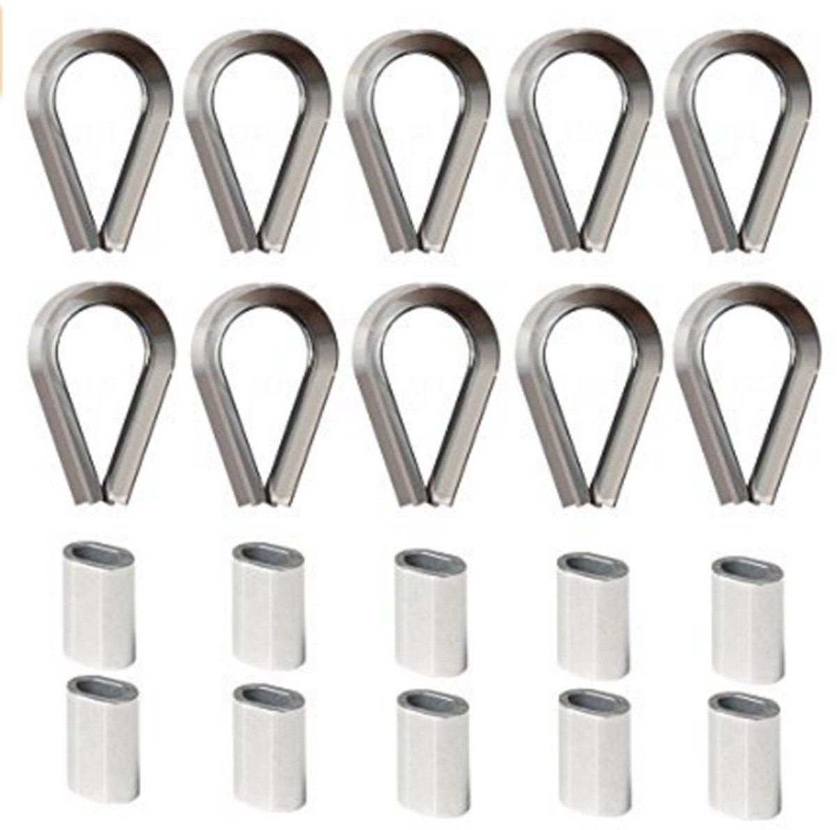 10x kabelmantels & 10x persklemmen – roestvrij staal V4A & aluminium voor 4mm draadsnoer kabelmantels pershulzen set