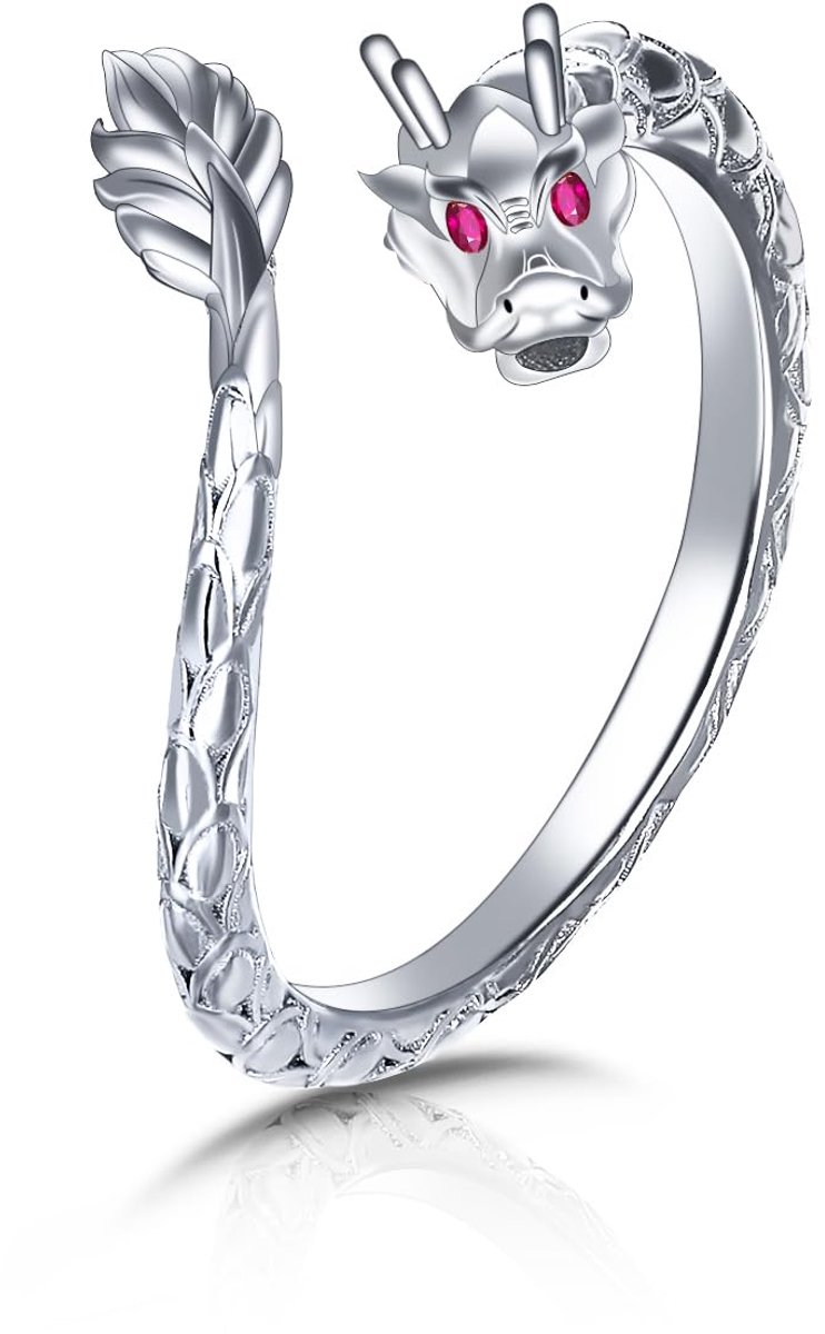 draak, dinosaurus, kat, vogel, bloem, 925 sterling zilver, open dierenring, verstelbaar, met zirkonia, verjaardagscadeau voor vrouwen
