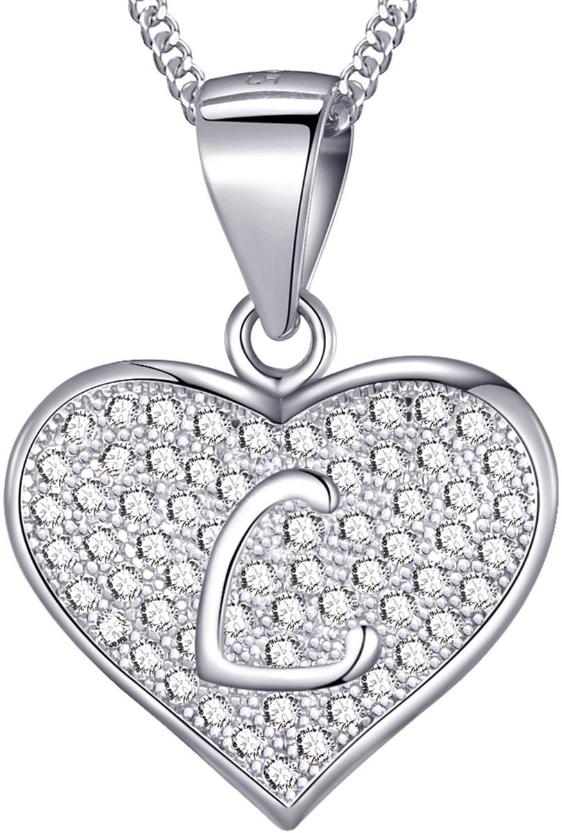 925 Sterling Zilver Letter Ketting, Initiaal Hanger hart en Zirkonen, Gepersonaliseerd Alfabet Sieraad Cadeau voor Vrouwen & Meisjes, 46cm Ketting Fluwelen Opbergzakje