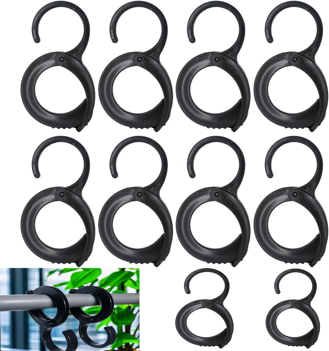 KZQ 10-delige winddichte haakset - Multifunctionele hanging clips voor tafelrand en ophangdoeleinden - Geschikt voor keuken badkamer en kledingkast - Zwart