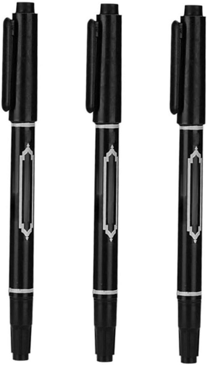 Tattoo Marker Pen - Huid Potlood - Tatoeage Ontwerp - Dubbele Fijne Punt - 3 Stuks - Zwart