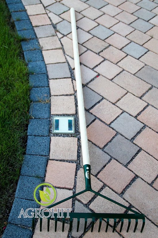 Bladhark met steel - Tuinhark gazonhark - Bladeren opruimen - 16 metalen tanden - 130 cm steel - Groen — afbeelding 4
