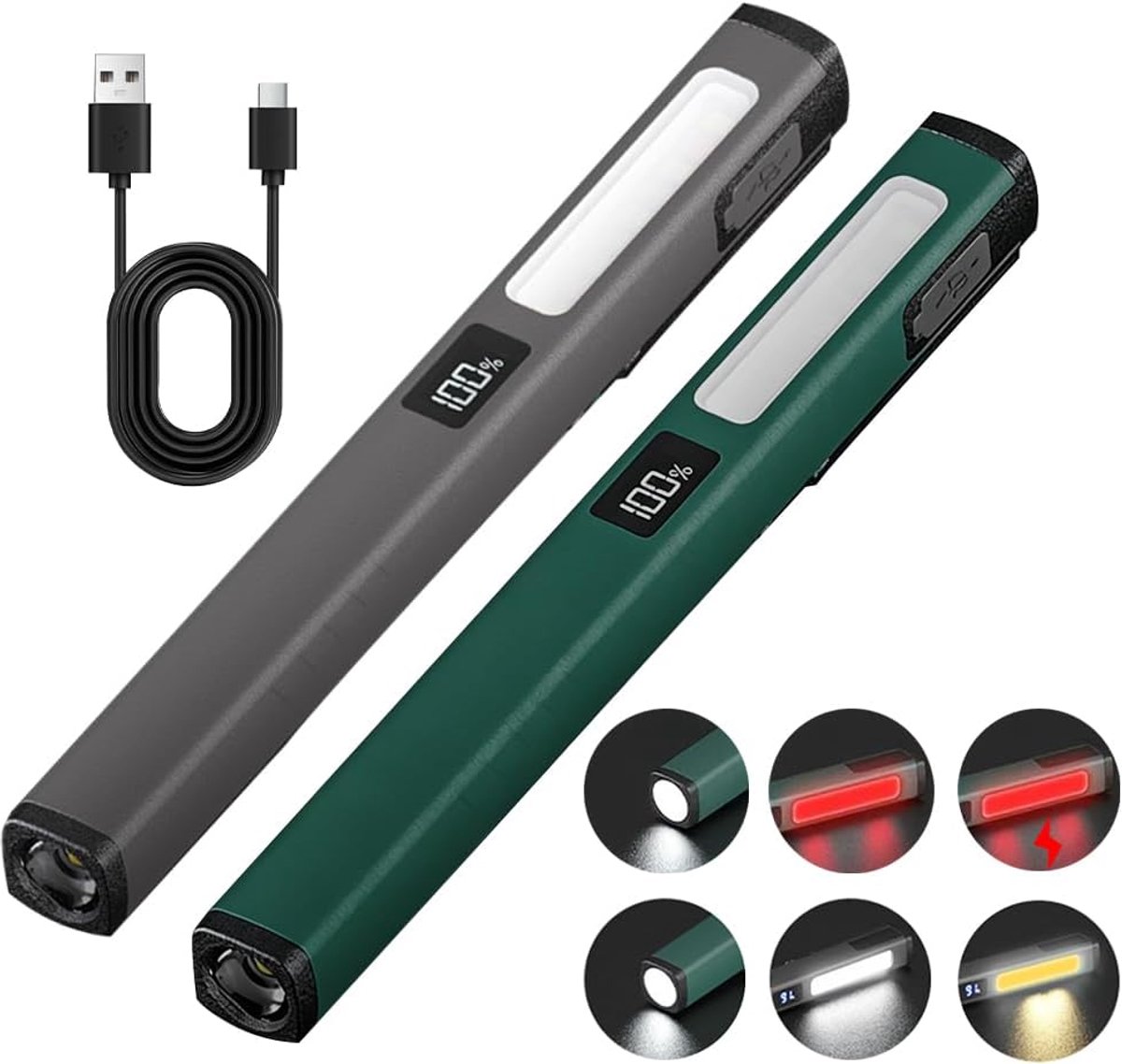 LED pen lamp met 6 standen - oplaadbaar - magnetische clip - ideaal voor noodsituaties - ShopVlot