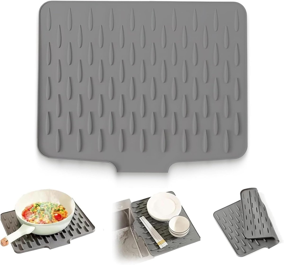 Afvoer Mat voor Afwas, 40 x 32,5 cm, Siliconen, Lekvrije Werkbladbescherming met Effectieve Waterafvoer en Antislip Ontwerp voor Keuken en Badkamer