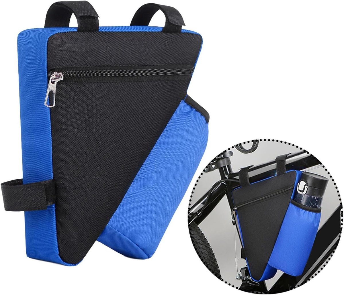Driehoekige opbergtas Geschikt voor mountainbike en fietsaccessoires - zwart-blauw kleurenschema (Geschikt voor vak Geschikt voor waterfles) - 22 x 19 x 6 cm
