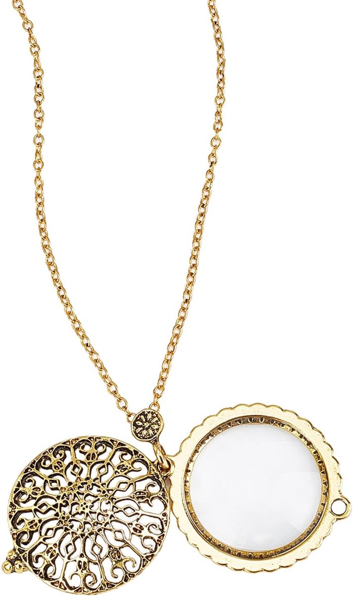 Ketting met vintage vergrotingsglas, lange halsketting met zakketting, hanger met vergrotingslens, lichte vergrotingslens