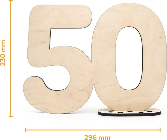 Gastenboek Houten Decoratie Schild Nummer 50 - om zelf te beschrijven als cadeau met standaard en kaarshouder voor verjaardag - voor 50e verjaardag decoratie, 50-jarig jubileum of huwelijk — afbeelding 2