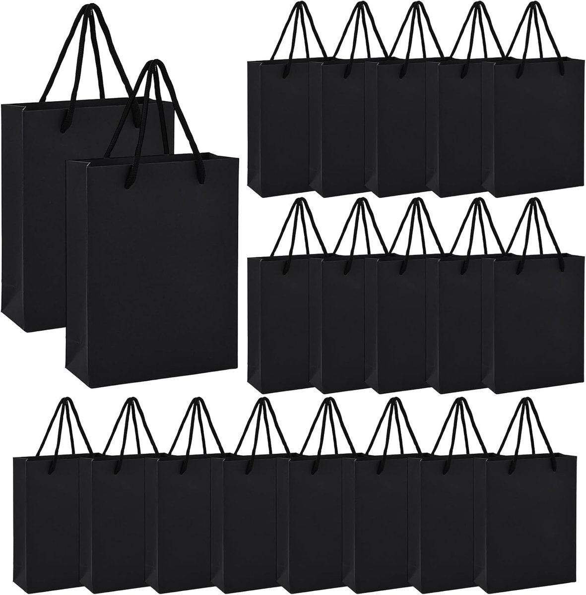 20 stuks kleine papieren zakjes met hengsel, 15 x 6 x 20 cm kraftpapieren zakjes, zwart geschenkzakje, herbruikbare papieren zakjes voor verpakken, winkelen, verjaardag, feesten, b