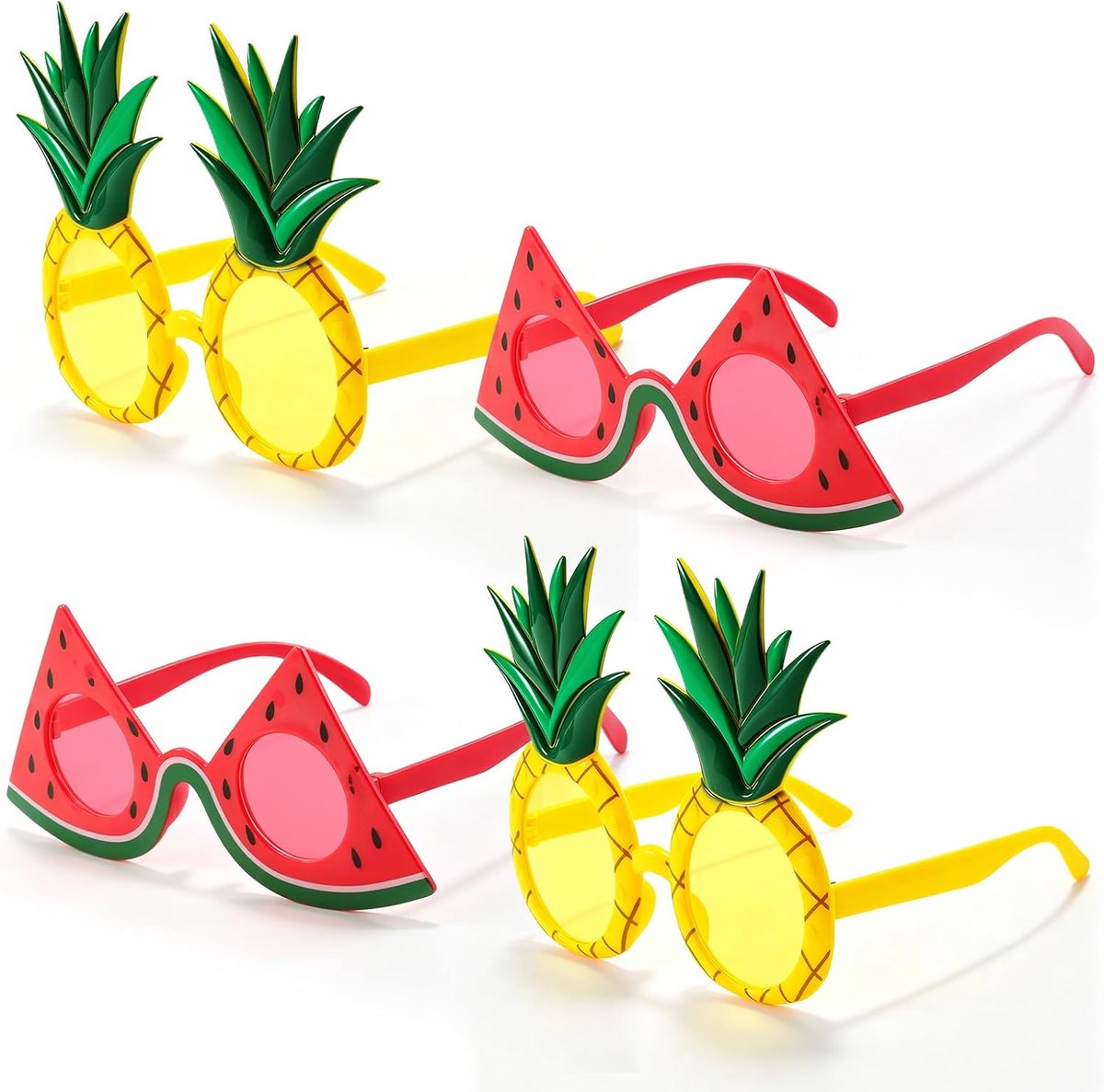 4 stuks ananas watermeloen partybril, grappige Hawaii-zonnebril, zomer, strandbril, voor verjaardag, strandfeest, carnaval, festival, decoratie, accessoires