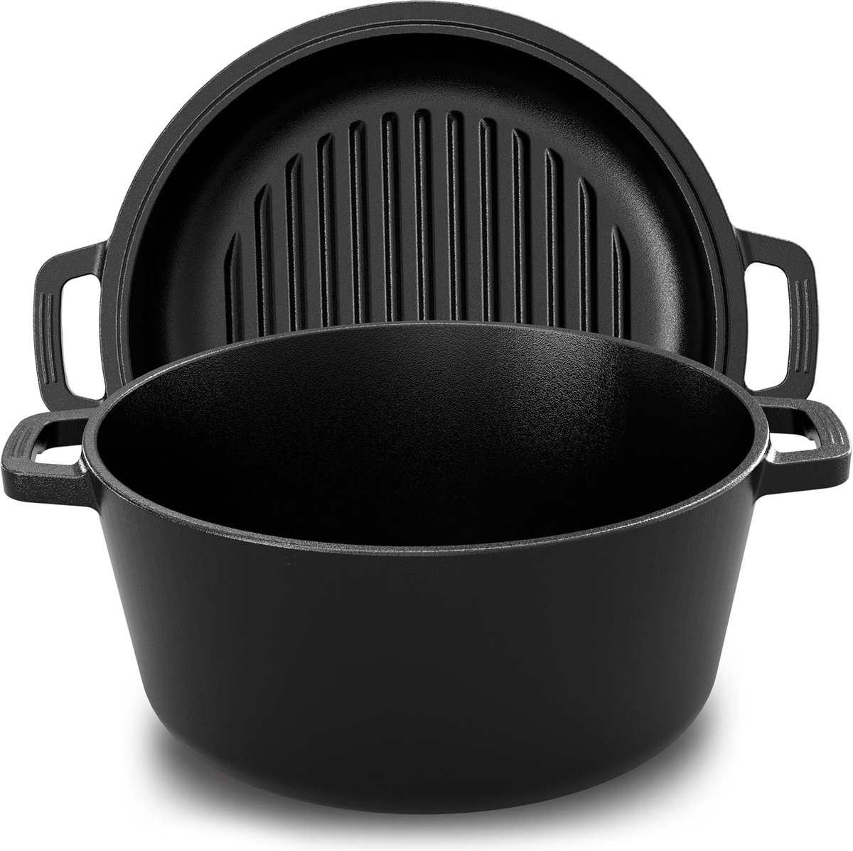 Gietijzeren Nederlandse Oven met Dual-Purpose Grill Pan Deksel - Koken Bakken Braden Stoven Scharrelen & Grillen - Binnen & Buiten Koken