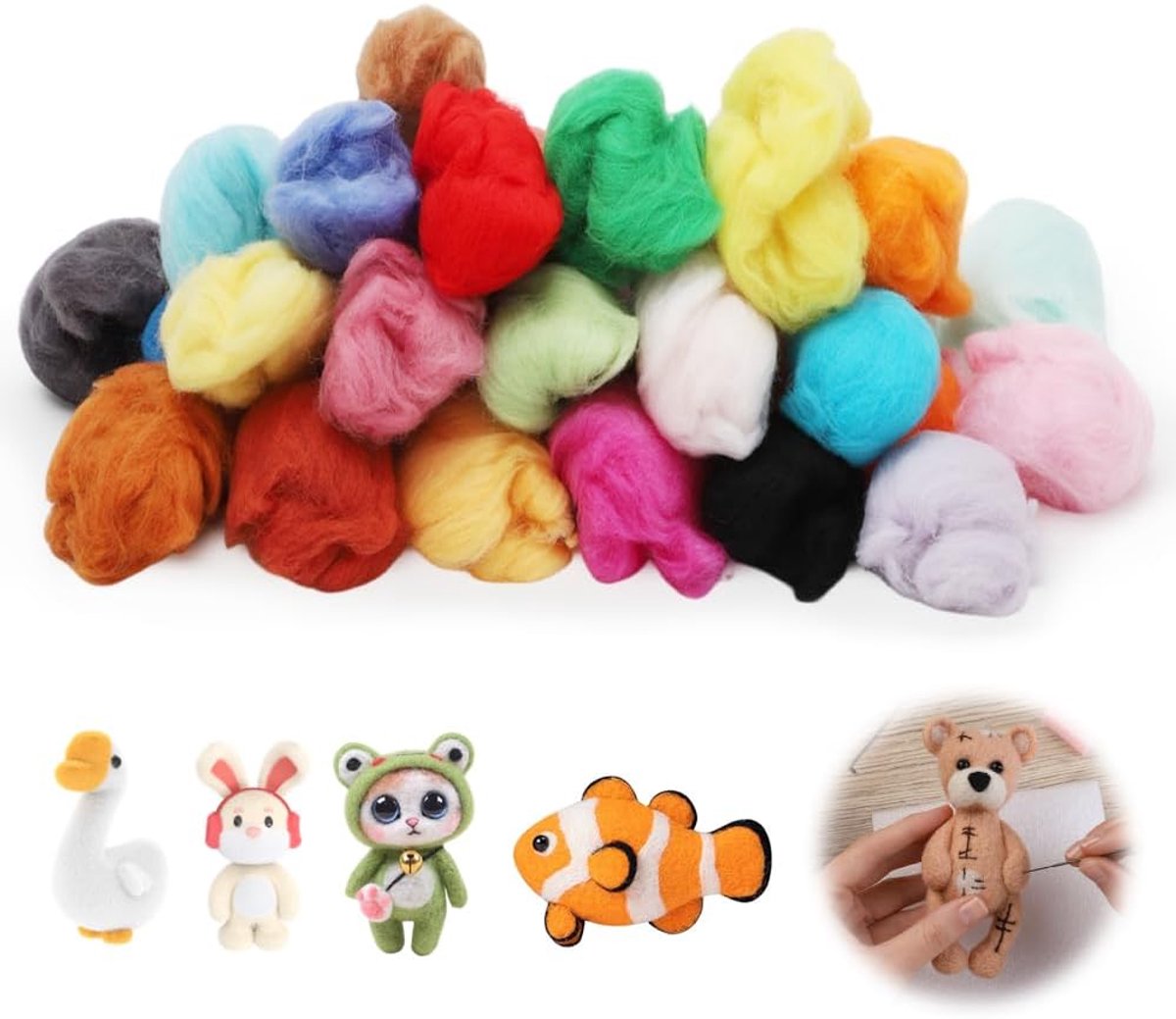 Viltwol, 36 kleuren, 108 g, sprookjeswol van schapenwol voor vilten, naaldvilt, starterset, viltwol, nat vilten, schapenwol, set voor vilten, knutselen, breien, beginners, doe-het-zelf