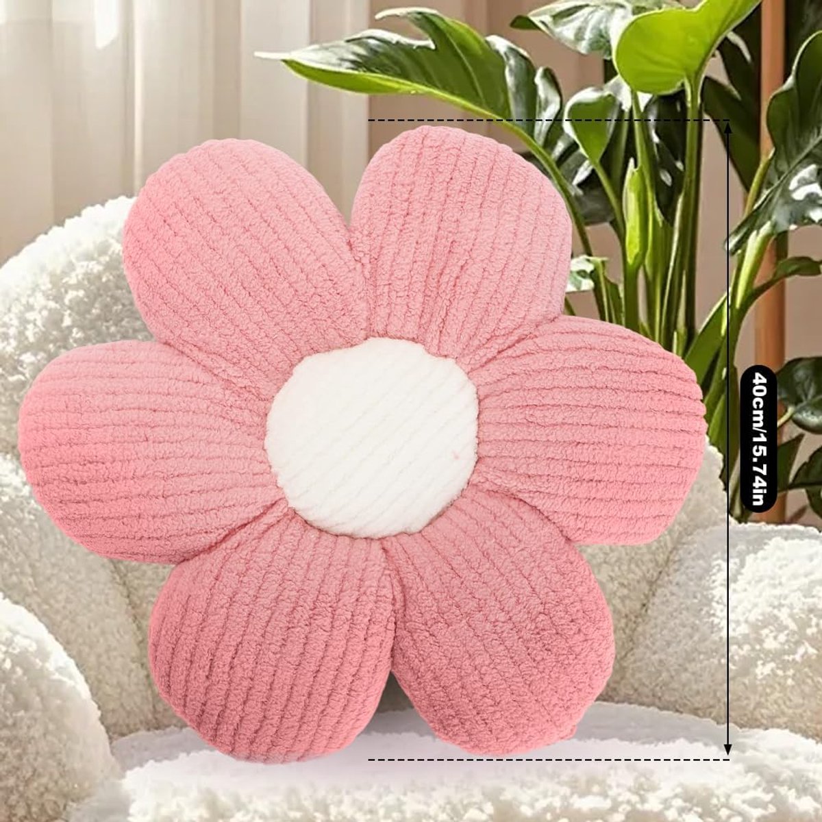 Bloemkussen, roze bloemendesign, pluche kussen, 40 cm, knuffelkussen, zacht kussen, decoratie voor kinderen, meisjes, voor bank, bed, woonkamer, slaapkamer, kinderkamer