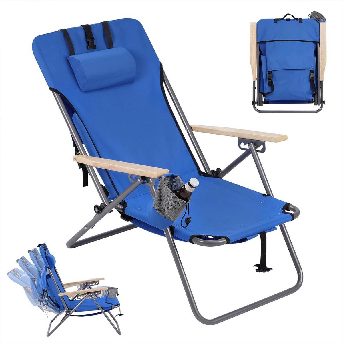 SureDeal® - campingstoel - Rugleuning voudig verstelbaar - Visstoel - Hoofdsteun - Blauw - 69x56x8 cm