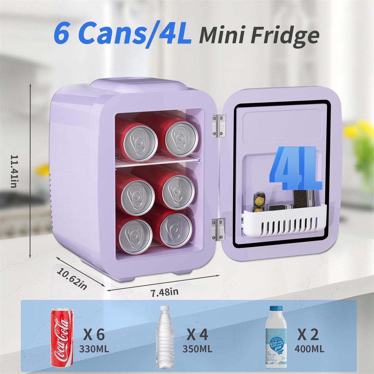 SnelShoppen - Mini-koelkast 4 liter voor cosmetica en dranken, thermo-elektrische koeling en verwarming, 220 V AC/12 V DC, compacte koelkast voor slaa