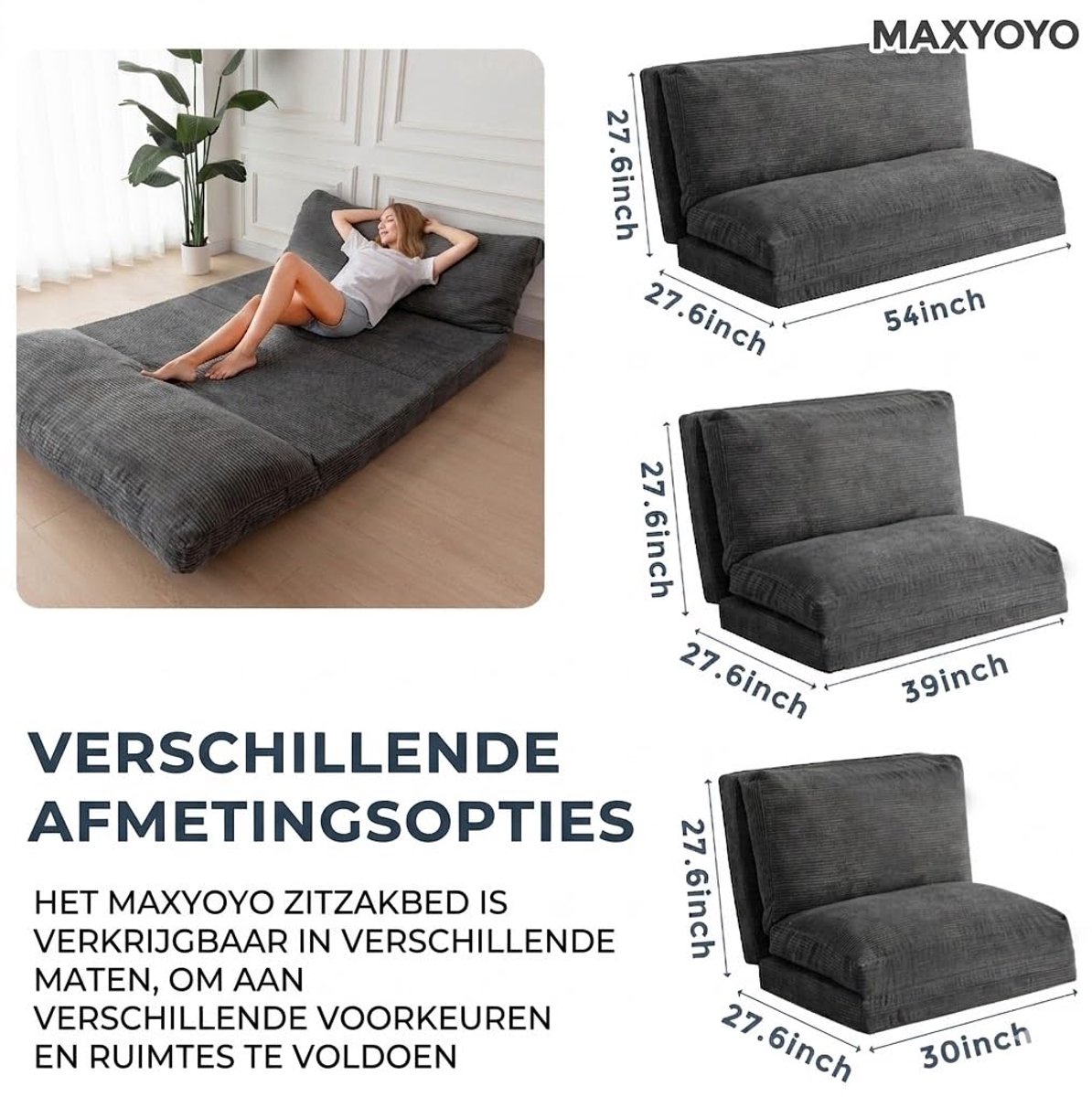 SnelShoppen - Opvouwbare Zitzak Bed Corduroy Sofa Stoel met Schuimvulling - Extra Dikke 4-voudige Vloerbank Matras voor Volwassenen - Inclusief Afneem