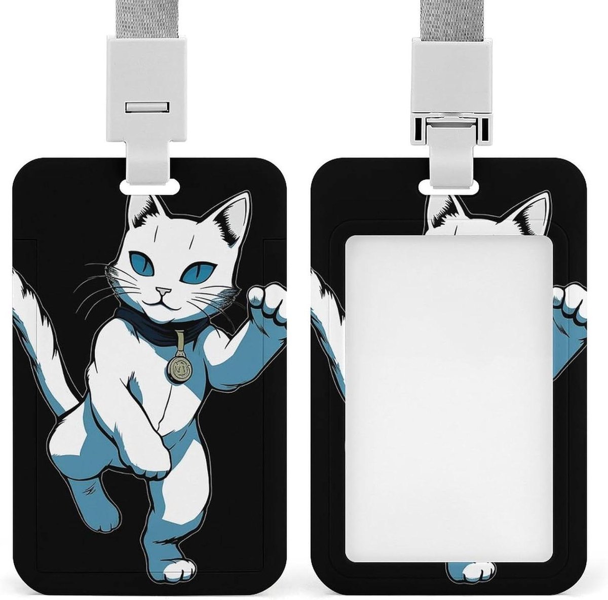 ID-badgehouder plastic - Kaarthouder hoesje - Werk Identificatie - Doorzichtig venster - 3x2 inch kaarten - Witte kat