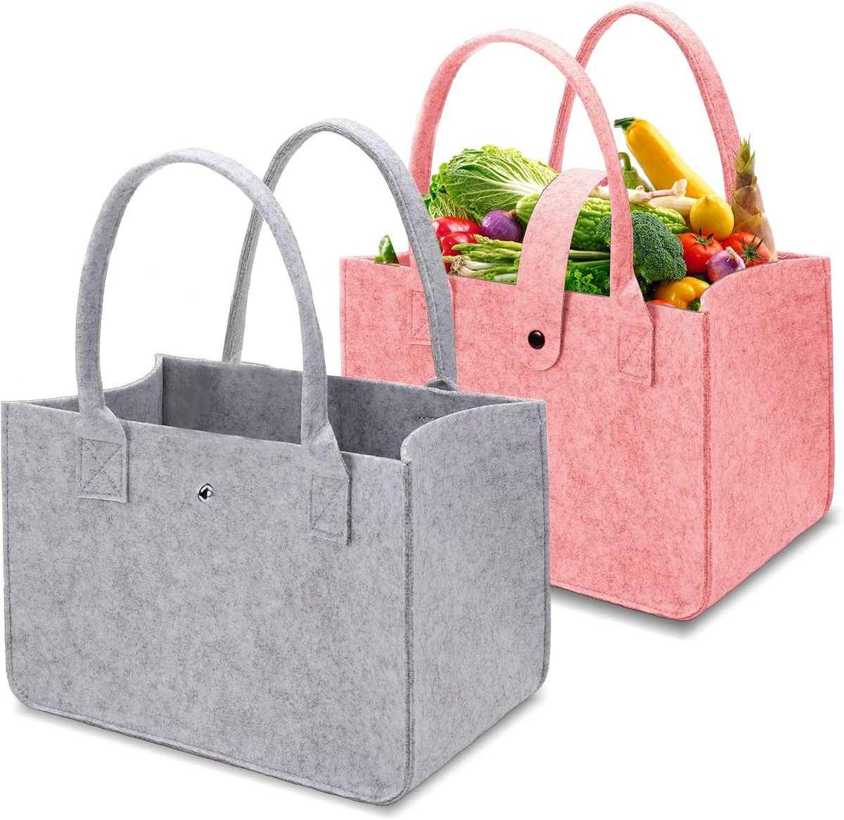 Shopper Boodschappentas 2 Stuks - Opvouwbare Tas met Grote Capaciteit voor Winkelen, Picknick, Opslag - 30 x 20 x 18 cm - Roze/Grijs, Rosa