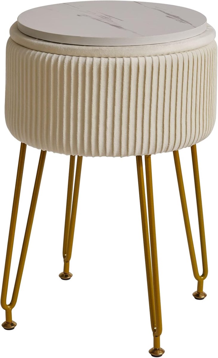 Samt Opslag Voetensteun Kruk Ottomaan, Make-up Vanity Kruk Bijzettafel met gouden stalen poten afneembare hoes, Salontafel Top Cover, Wit L/G-20M