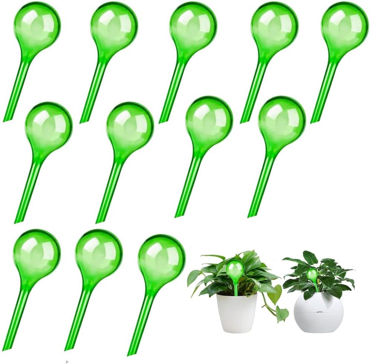 Irrigatiebal voor planten, set van 12 kleine planten, gietballen, automatische irrigatieballen, potplanten, zelfbewatering, pvc, irrigatie voor kamer/buitenplanten (groen)