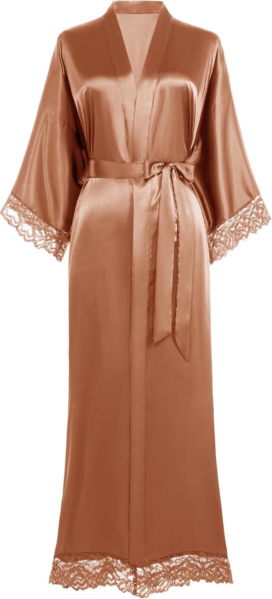 Kimono ochtendjas voor dames, satijnen kimono, lange kimono, bruidsmeisje, badjas met kanten rand voor nachtkleding, bonding, feest, bruiloft, pyjama, feest