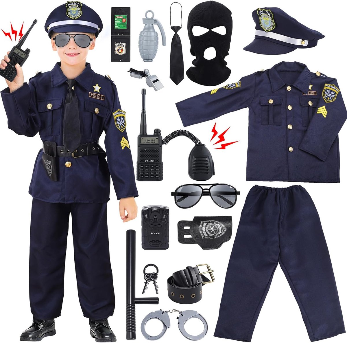 16 STKS Politie Kostuum voor Kinderen,Politieagent Kostuum voor Kinderen,Kids Cop Kostuum Rol Kit, Kinderen Halloween Kostuum