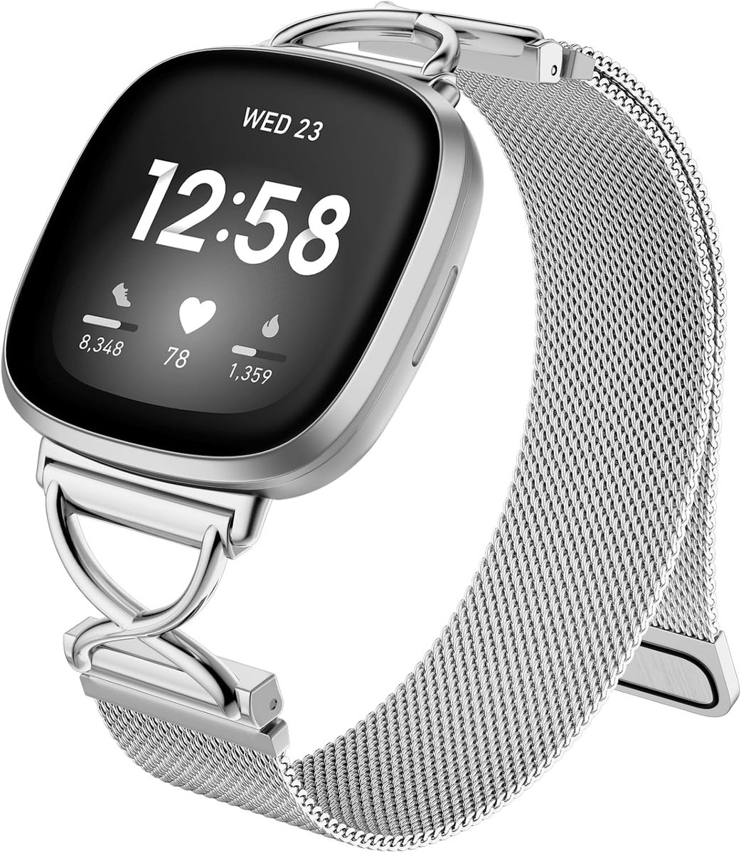 Metalen Riemen Compatibel met Fitbit Versa 4 Band, Fitbit Versa 3 Bandje voor Vrouwen, Magnetische Verstelbare Roestvrij Stalen Band voor Fitbit Sense, Sense 2