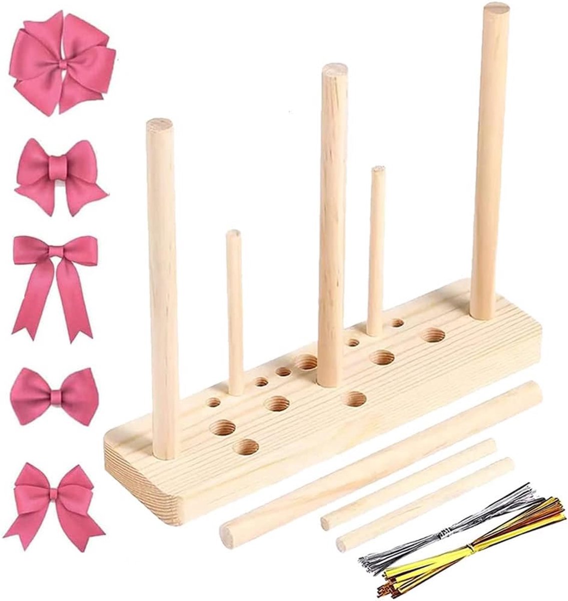 Lint Boog Maken, Houten Boog Ambachten Tool, Dubbelzijdige Houten Kronen, Bow Maker voor Lint, voor Kerstcadeau Party Decoraties Corsages Kransen Ambachten