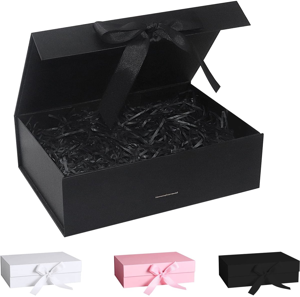 Geschenkdoos met strik en deksel, magnetische doos met lint en versnipperd papier voor bruiloft, verjaardag, Kerstmis