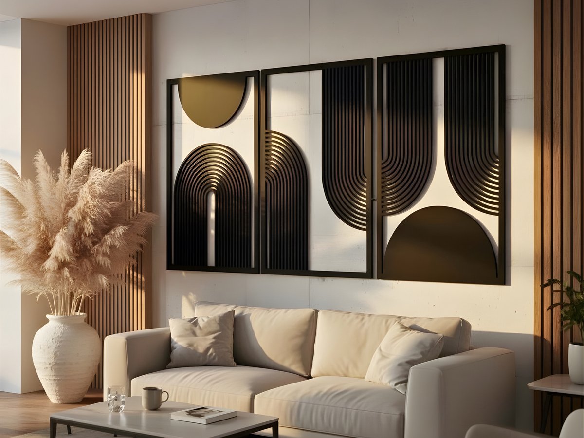 Wanddecoratie Boho Stijl, Houten Wandbeeld, 3D Wanddecoratie voor Thuis, Moderne Beelden voor Huis Kantoor Slaapkamer, Woonkamer - 90x44cm