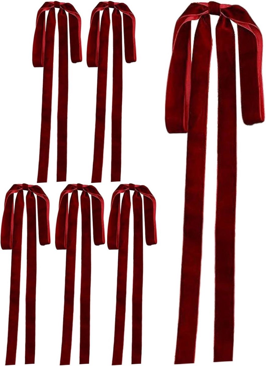Kerststrikken Set - Feestelijke Versiering - Decoratie aanbrengen - Zachte fluwelen stof - 6 Stuks - Rood