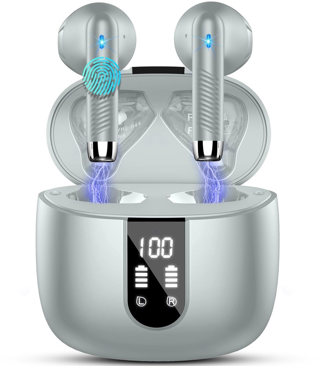 SnelShoppen - Draadloze Hoofdtelefoon In-Ear Bluetooth 5.3 met 4 Microfoons, ENC Noise Cancelling, 48Uur Batterij, IP7 Waterdicht, LED-Display, USB-C