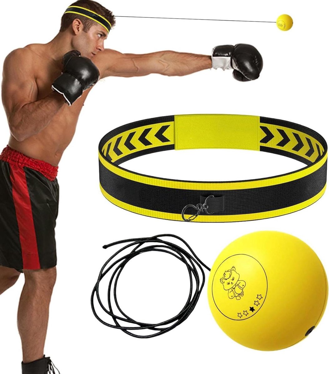 Boks Reflexbal - Reactietraining Hoofdband - Hand-oogcoördinatie Trainen - Voor Alle Niveaus - 3 Ballen Set - Geel