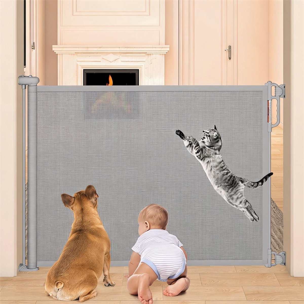 Uitschuifbaar Veiligheidshek - Huisdierhek - 0-180cm Verstelbaar & PVC Gaas - Enkelhandige Vergrendeling - Aluminium & PP Frame - Compact Opvouwbaar - Voor Trap, Gang & Deuropening