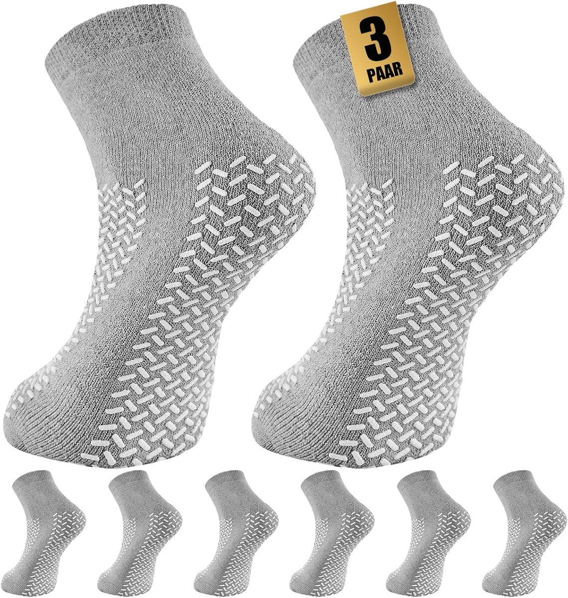 SnelShoppen - Ziekenhuissokken Antislip met Dubbel Profiel, 3 of 6 Paar, Badstof, Losse Pasvorm, Ideaal voor Thuis en Verzorging, Grip aan Beide Zijde