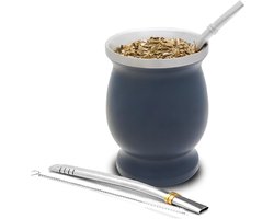 balibetov Yerba Theeset (maté kopjes) van roestvrij staal met bombilla (rietje) voor mate en yerba, gemakkelijk te reinigen en zeer duurzaam, donkergrijs