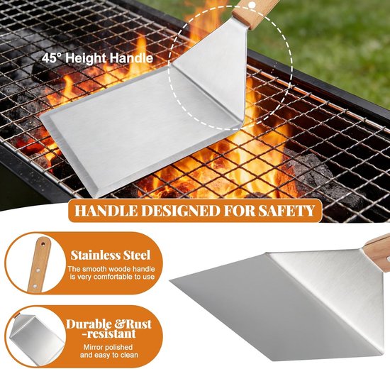 Spatelset van roestvrij staal, pannenwender spatel met houten handgrepen voor burgerpers Teppanyaki Barbecue Steak Teppanyaki accessoires — afbeelding 3
