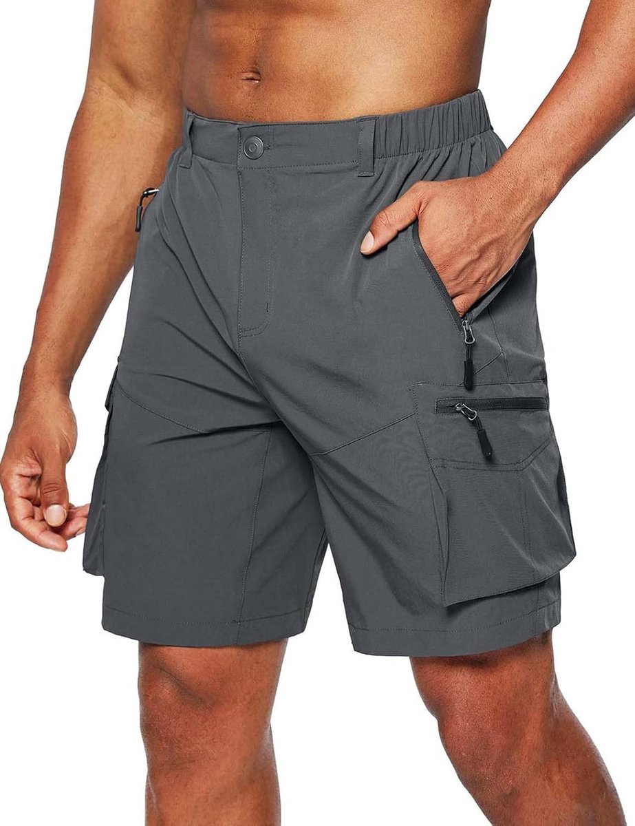 Korte broek voor heren, cargowandelbroek voor heren, kort, zomer, licht, sneldrogend, outdoor, trekking, shorts met zak met ritssluiting