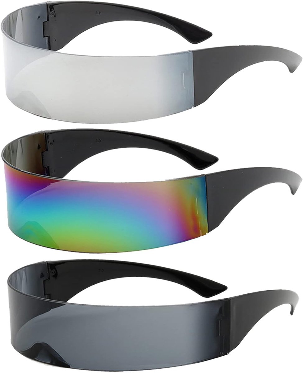 zonnebril, 3 stuks, snel bril voor rave, space look, punk stijl, randloos, gespiegelde lens