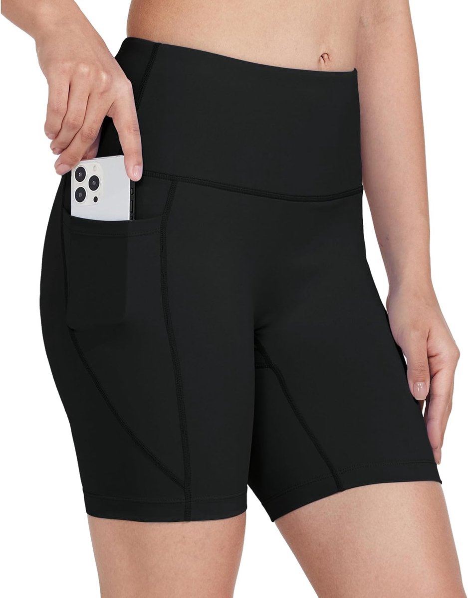 Shorts voor dames, hoge taille, buikcontrole, sneldrogend, met binnenvoering, zakken