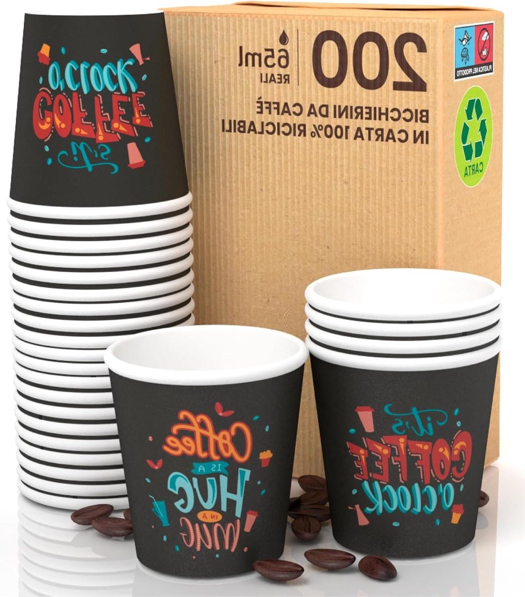 Kleine Koffiebekers - Wegwerp Bekers - Snelle Koffie - Biologisch Afbreekbaar - 65 ml - Wit