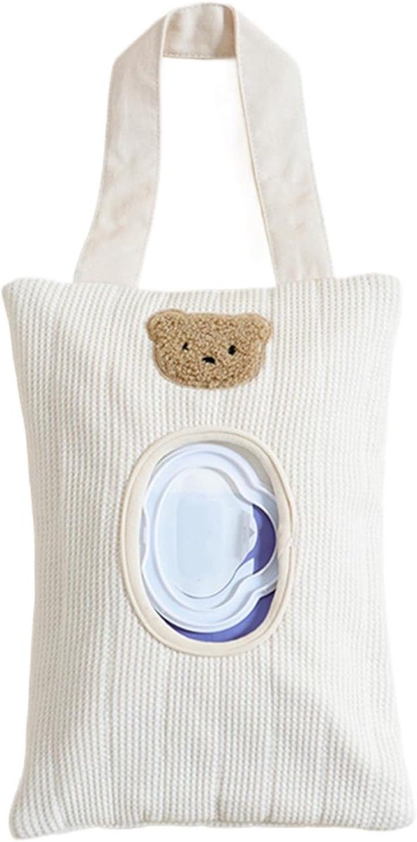 Vochtige Doekjes Dispenser - Reis Organizer - Babyverzorging Onderweg - Met Dierenpatronen - 17 x 25 cm - Crèmekleurig