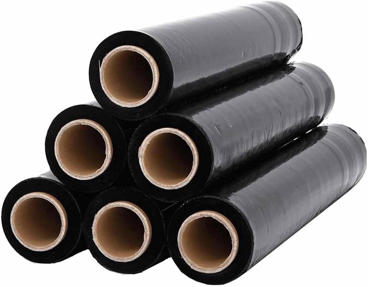 Stretchfilm Set - Verpakkingsfolie Wikkel - Spullen Beschermen - Duurzaam PE Materiaal - 6 Rollen 150m - Zwart