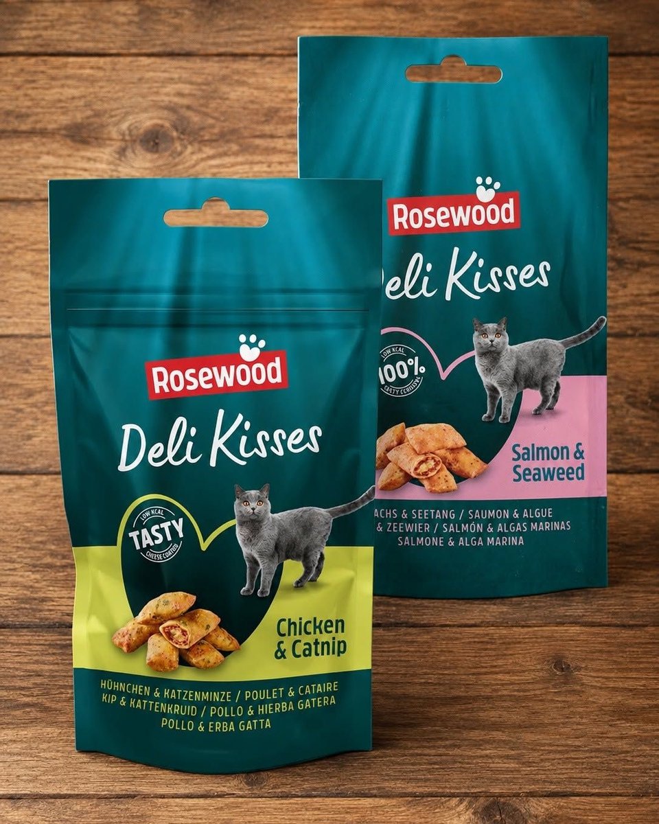 Rosewood - kattensnacks mix 6x zalm/zeewier en 6x kip/kaas - totaal 12 zakken kattensnacks 60 gram - salmon - cheese - mix packing - Zonder Toegevoegd Zout of Suiker
