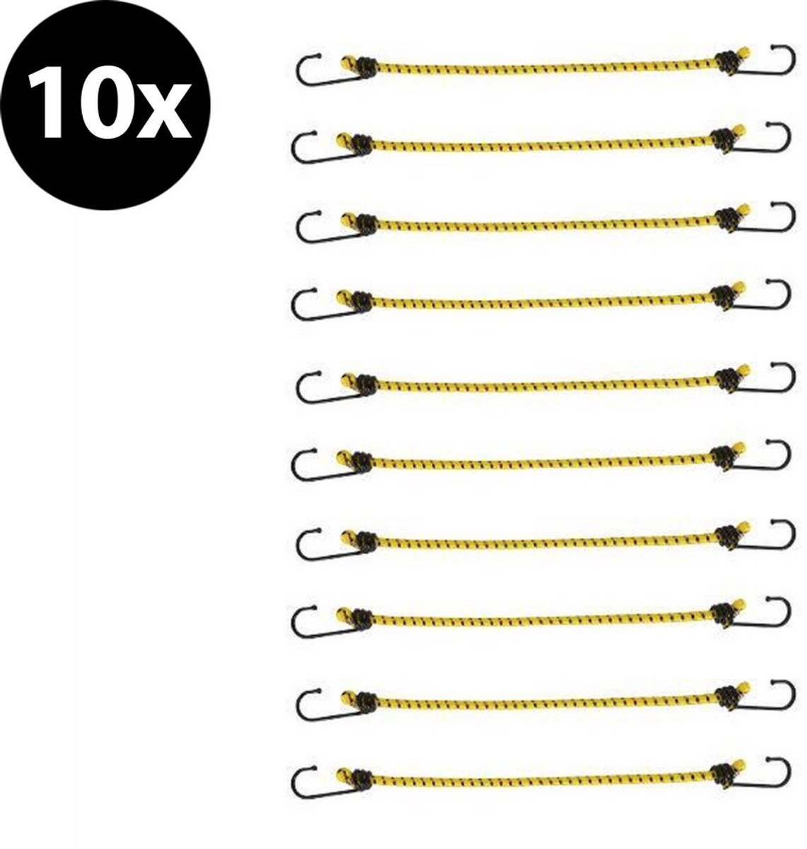 Nixnix® - 10 x Spanrubber Met haak - Rubber - Elastieken - 30 cm - Geel